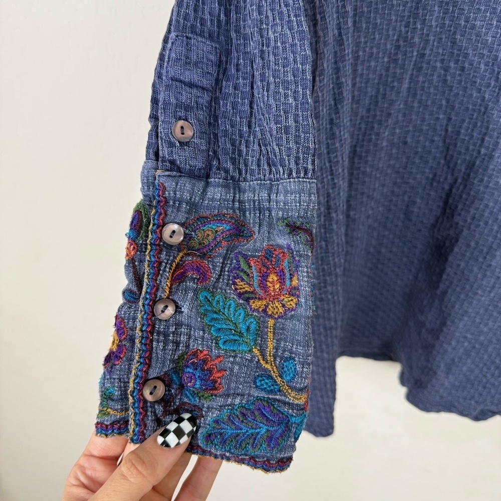 Soft Surroundings Palmer Embroidered Cuff Navy Blue Tunic - Picture 7 of 9